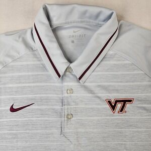 Virginia Tech Hokies Nike Polo Shirt Mens Large Grey Dri-FIT Striped BV6630-065